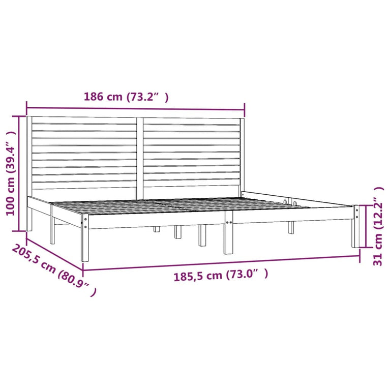 Bedframe massief hout zwart 180x200 cm 6FT Super King