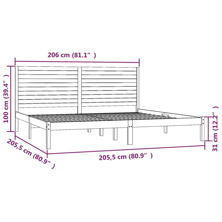 Bedframe massief hout wit 200x200 cm