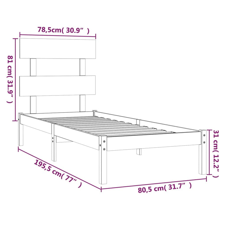 Bedframe massief hout 75x190 cm Small Single