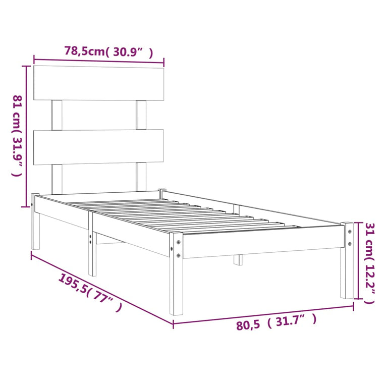 Bedframe massief hout zwart 75x190 cm 2FT6 Small Single