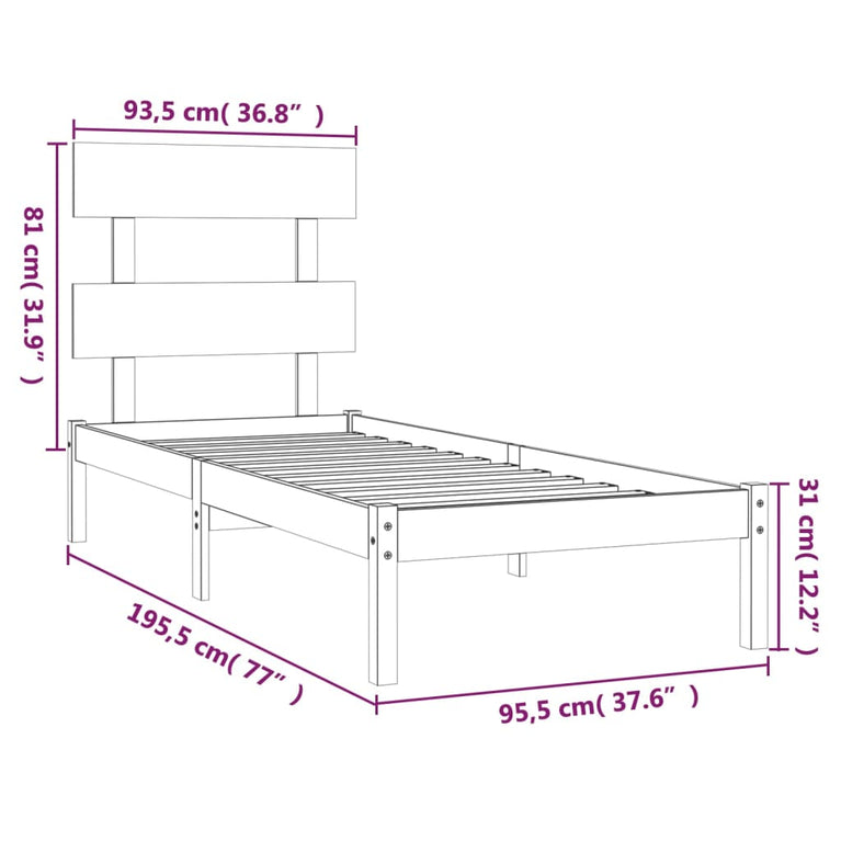 Bedframe massief hout wit 90x190 cm 3FT6 Single