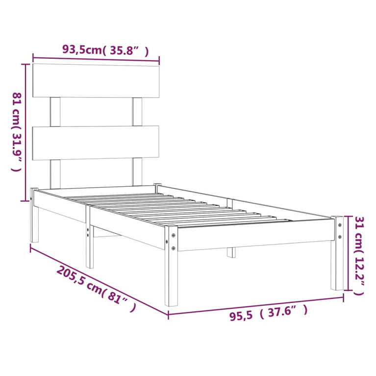 Bedframe massief hout 90x200 cm