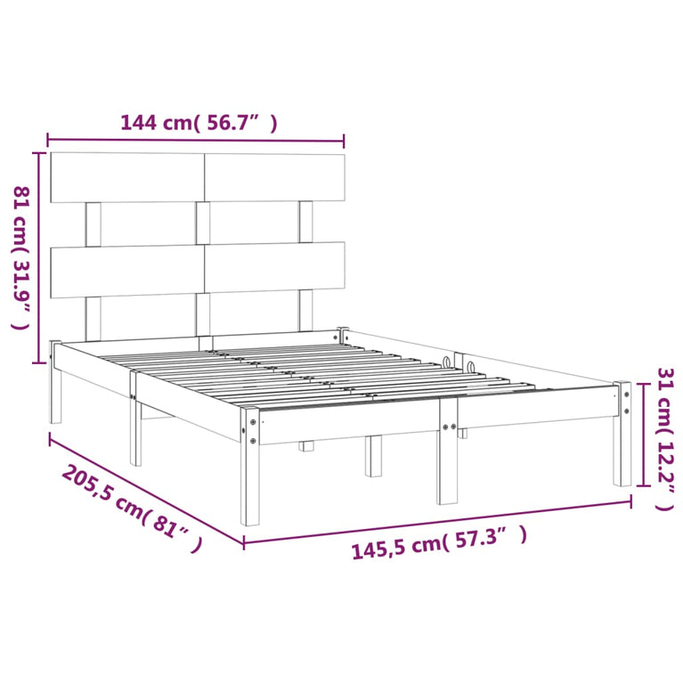 Bedframe massief hout wit 140x200 cm