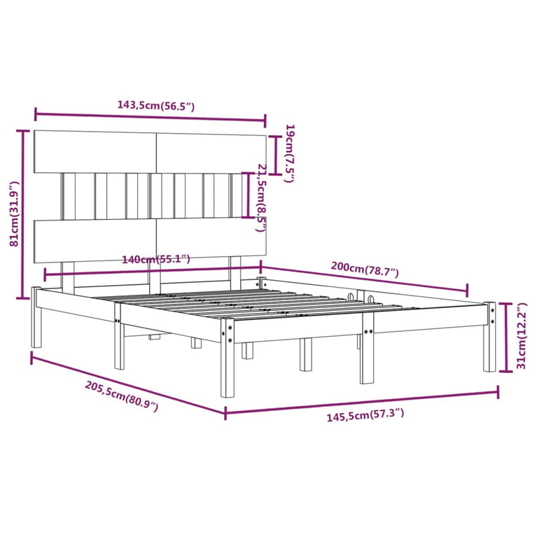 Bedframe massief hout wit 140x200 cm