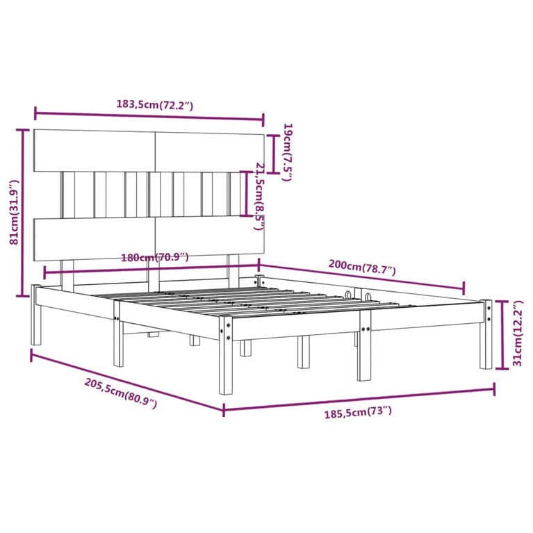 Bedframe massief hout 180x200 cm Super King Size