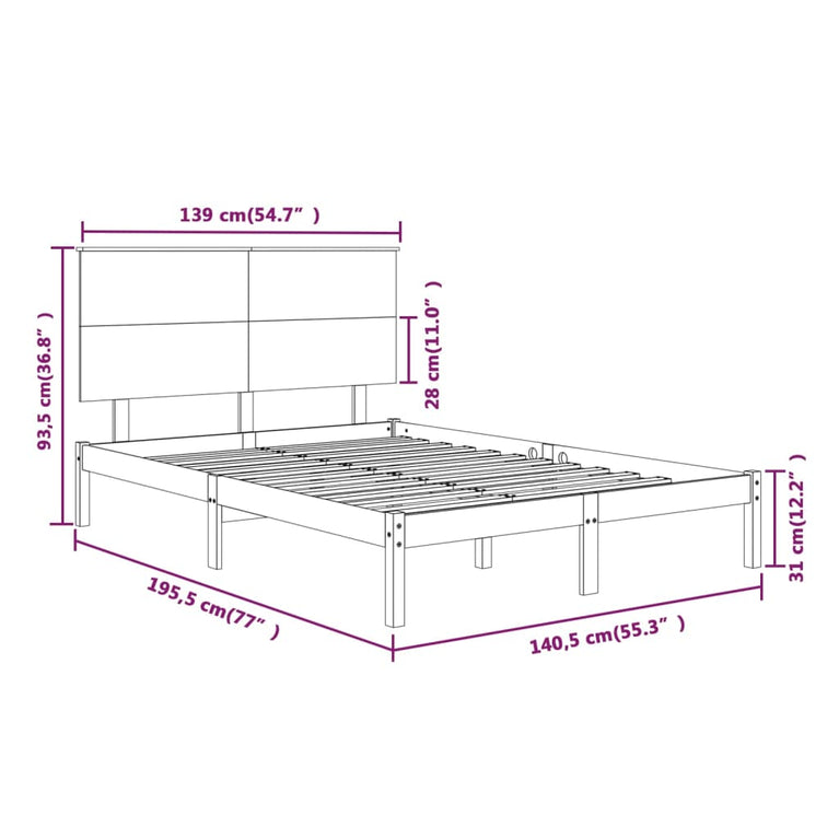 Bedframe massief hout wit 135x190 cm 4FT6 Double