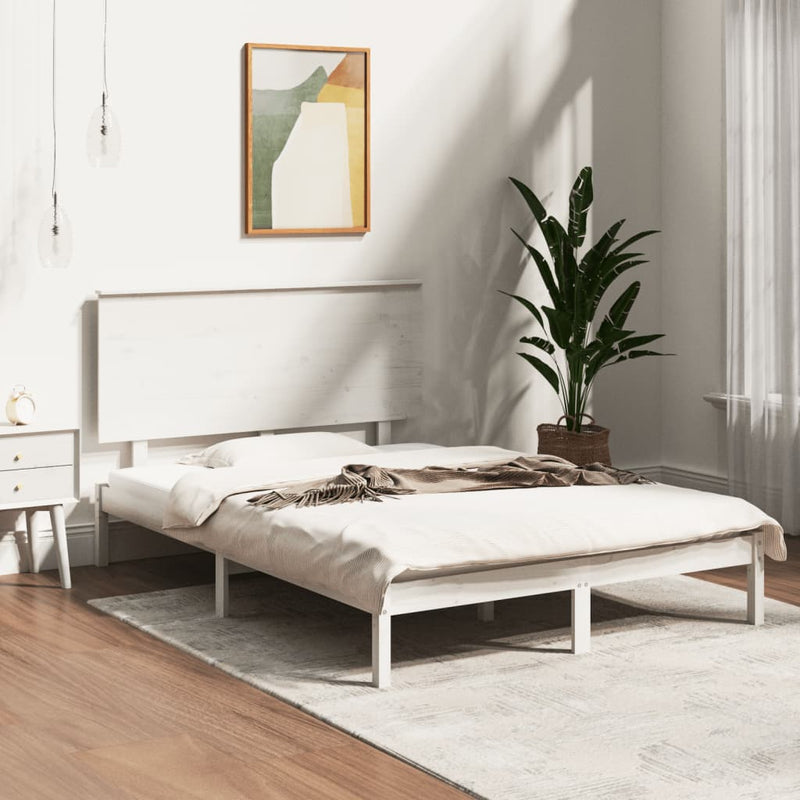 Bedframe massief grenenhout wit 140x190 cm