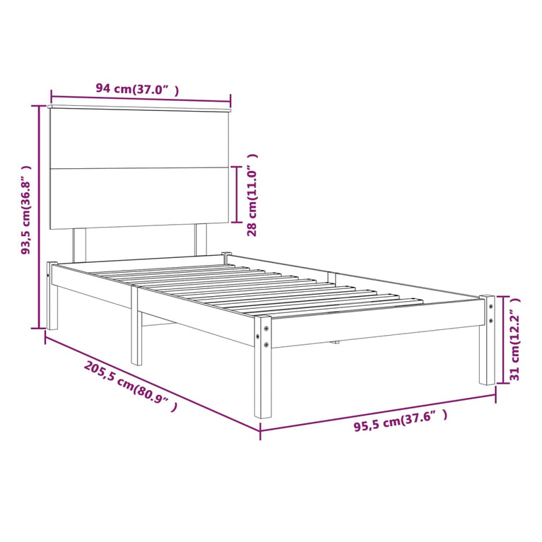 Bedframe massief grenenhout 90x200 cm