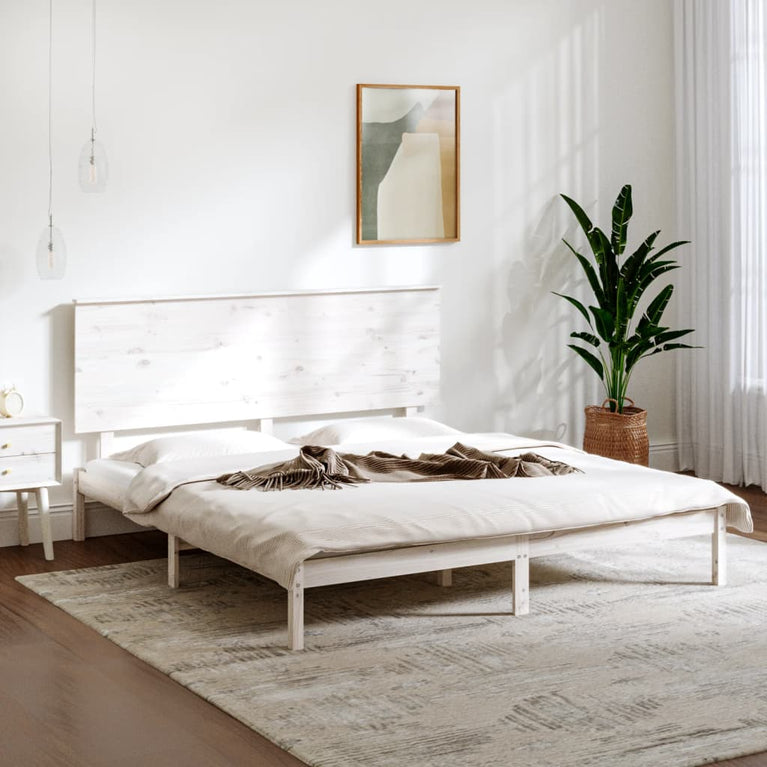Bedframe massief hout wit 150x200 cm 5FT King Size