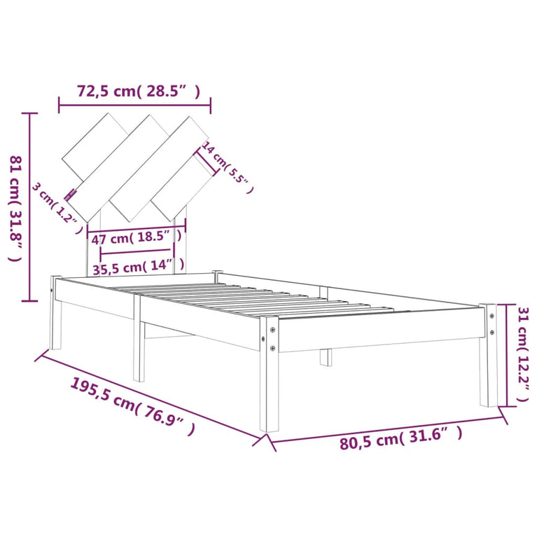 Bedframe massief hout 75x190 cm 2FT6 Small Single