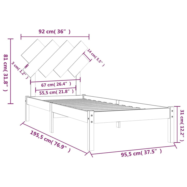 Bedframe massief hout wit 90x190 cm 3FT Single