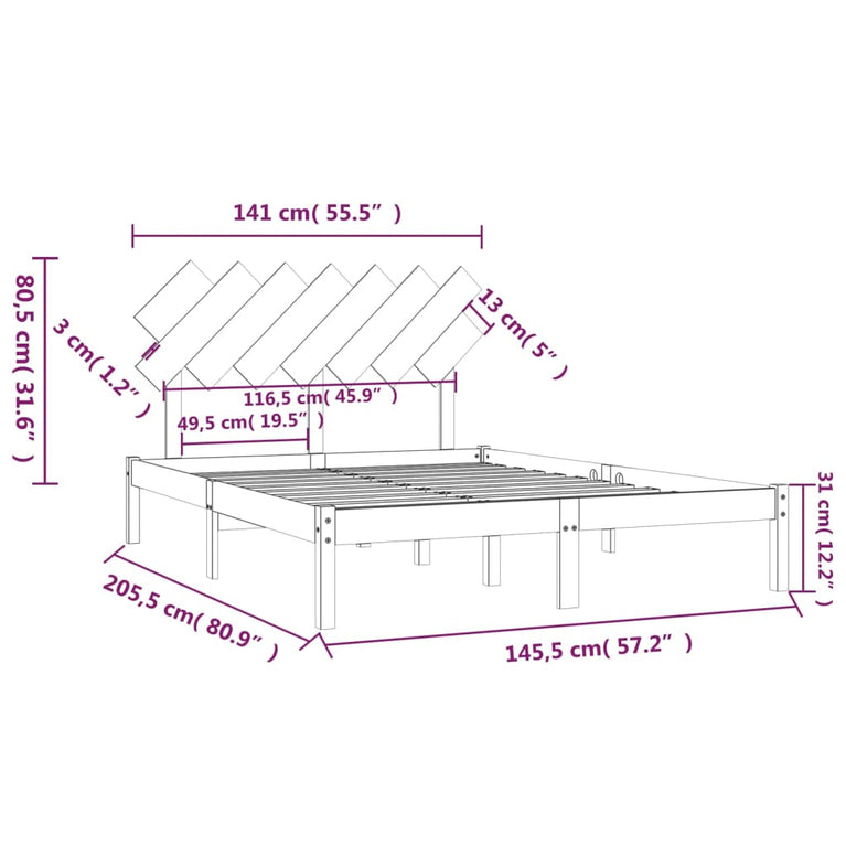 Bedframe massief hout wit 140x200 cm