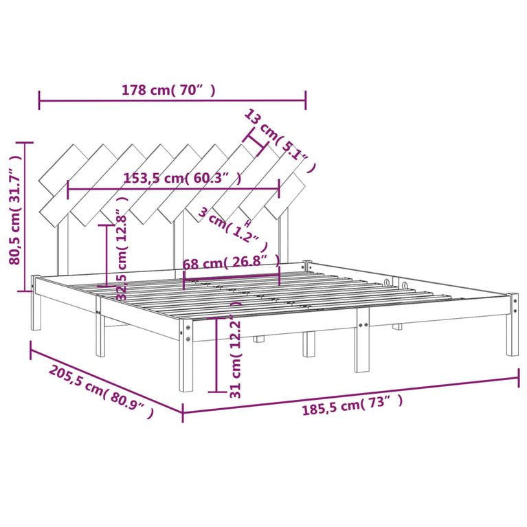 Bedframe massief hout 180x200 cm 6FT Super King