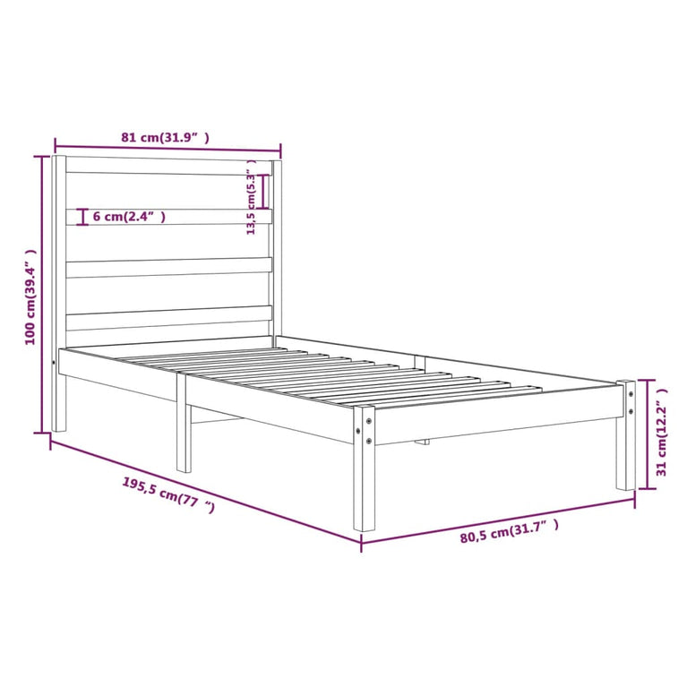 Bedframe massief hout 75x190 cm Small Single