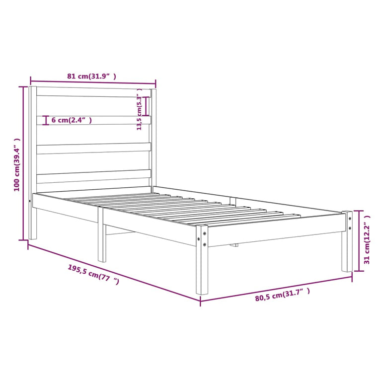 Bedframe massief hout zwart 75x190 cm 2FT6 Small Single