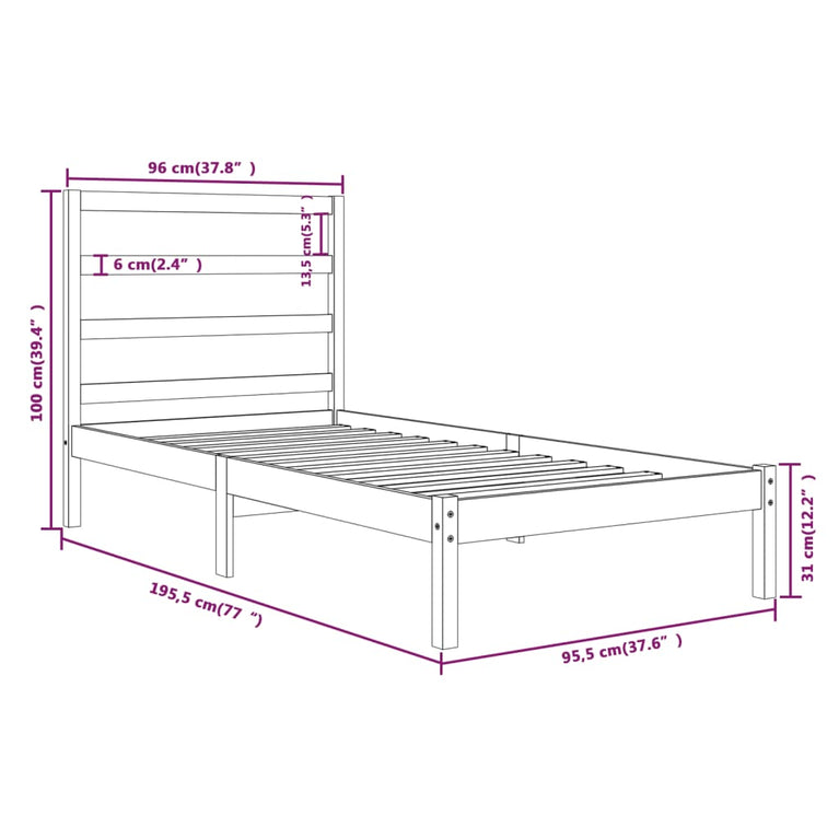 Bedframe massief hout wit 90x190 cm 3FT Single
