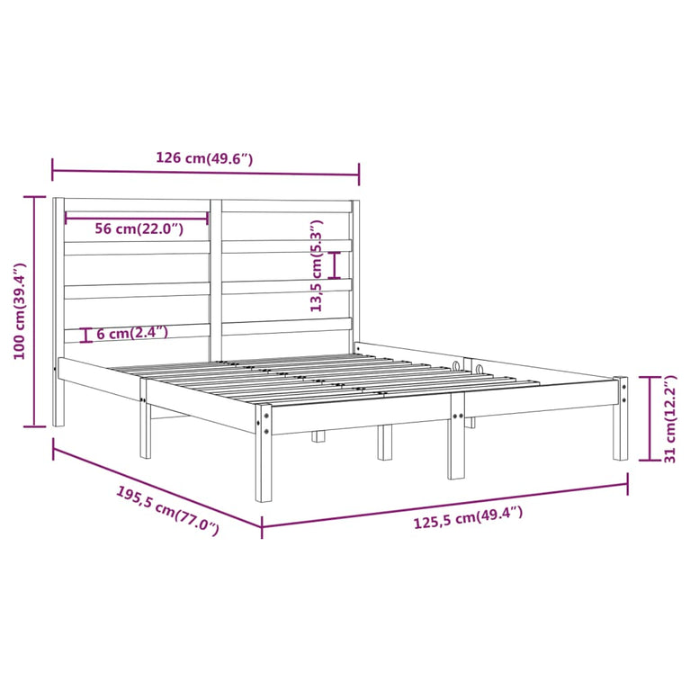 Bedframe massief hout wit 120x190 cm 4FT Small Double
