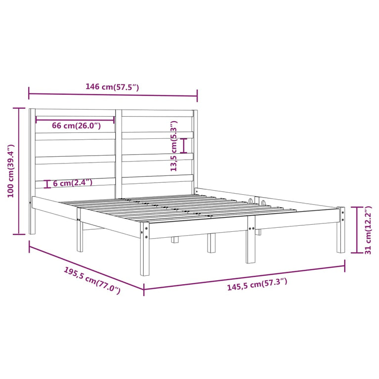 Bedframe massief grenenhout wit 140x190 cm