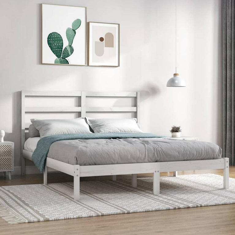 Bedframe massief grenenhout wit 140x200 cm