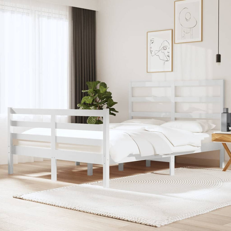 Bedframe massief grenenhout wit 140x190 cm