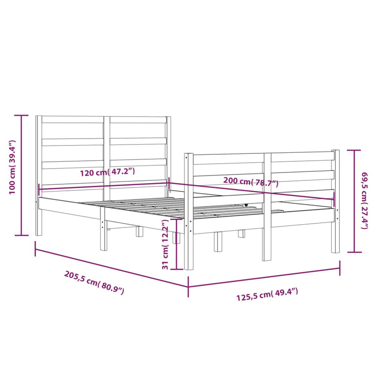 Bedframe massief grenenhout wit 120x200 cm