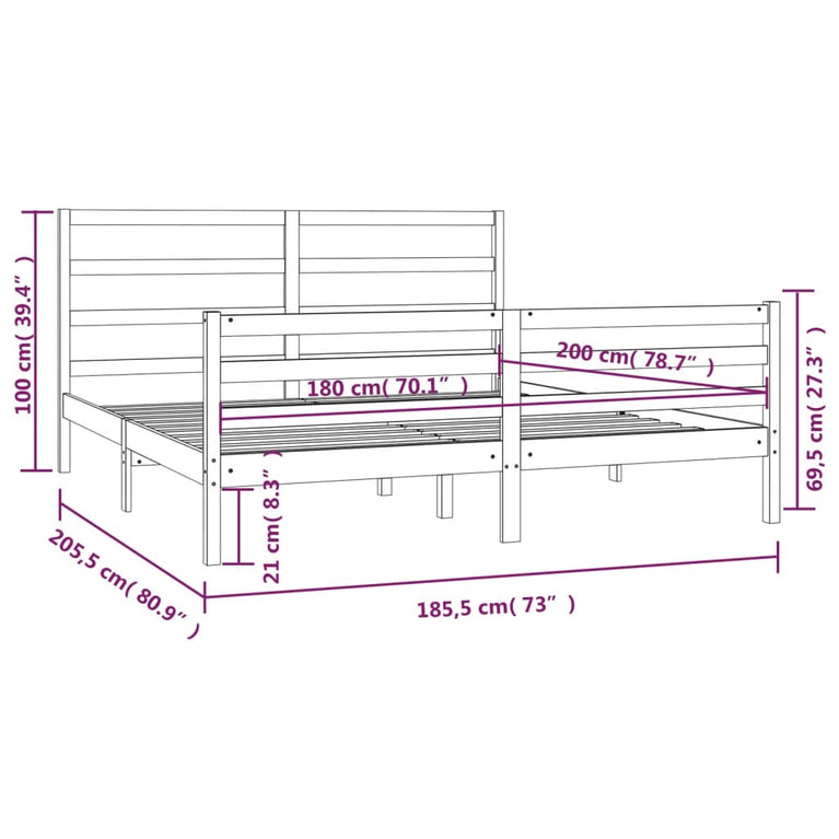 Bedframe massief grenenhout wit 180x200 cm 6FT Super King