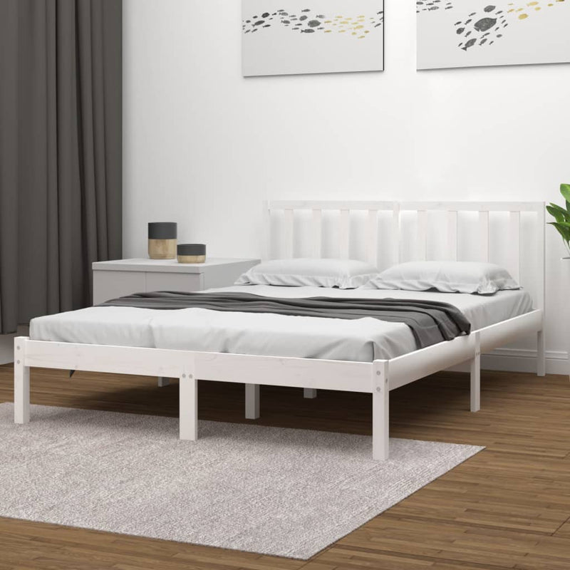 Bedframe massief grenenhout wit 140x190 cm