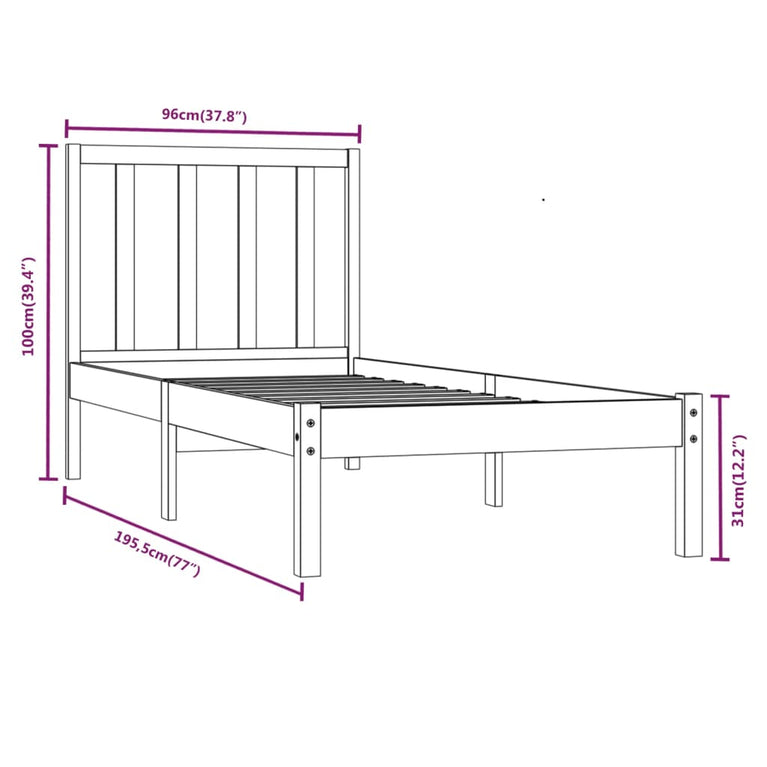 Bedframe massief grenenhout wit 90x190 cm 3FT Single