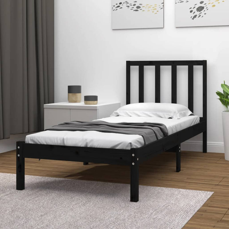 Bedframe massief grenenhout zwart 90x190 cm 3FT Single