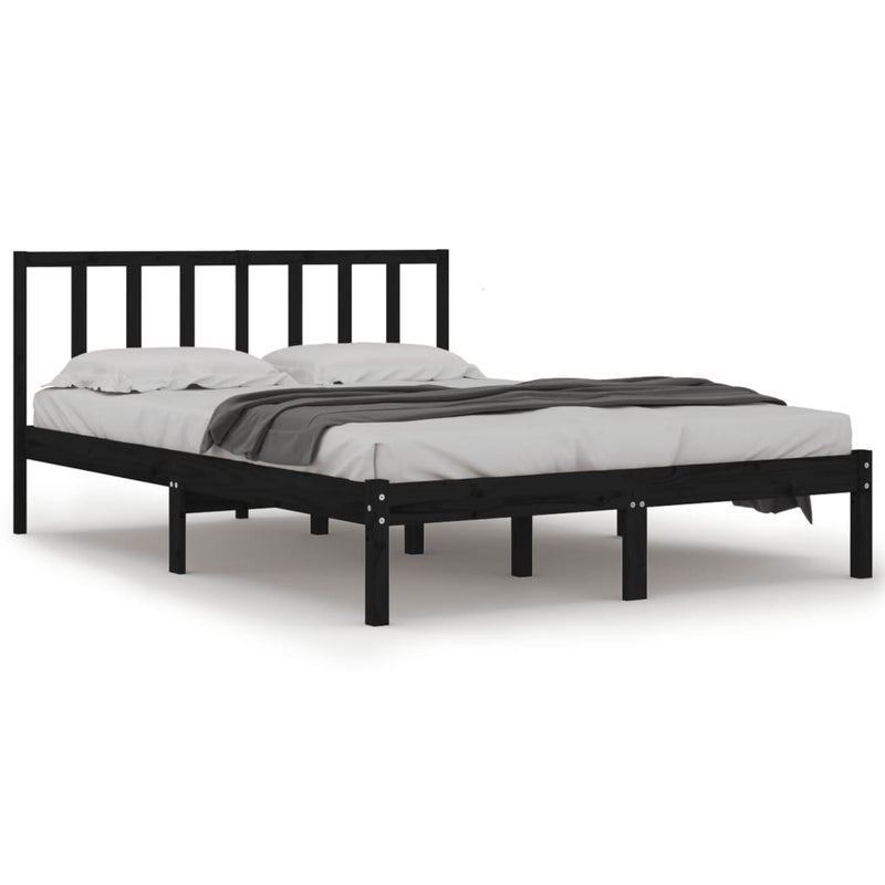 Bedframe massief grenenhout zwart 135x190 cm 4FT6 Double