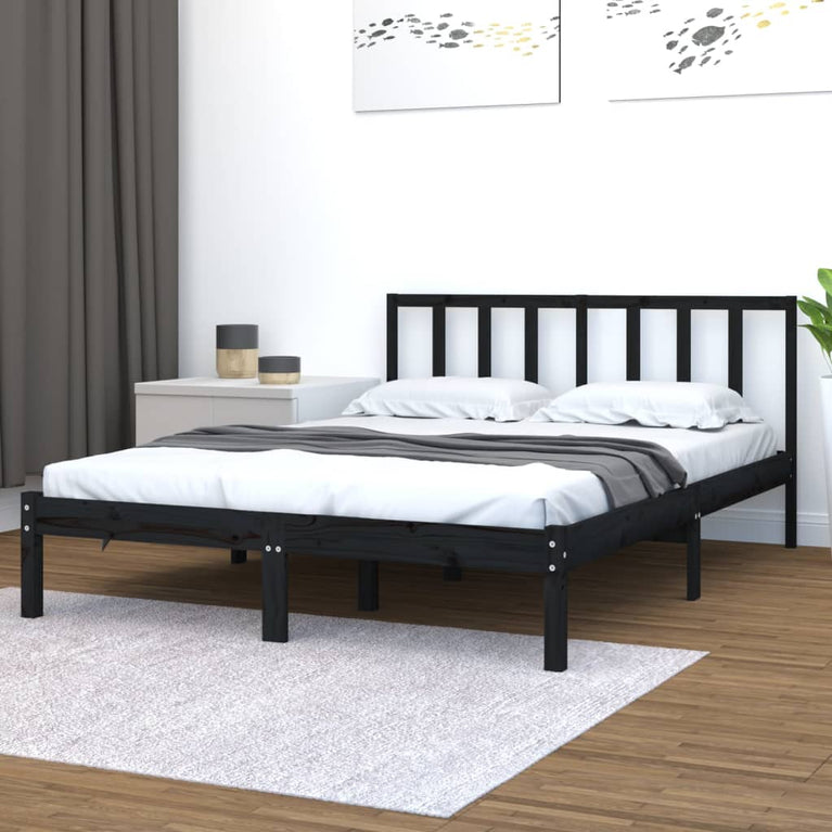Bedframe massief grenenhout zwart 135x190 cm 4FT6 Double