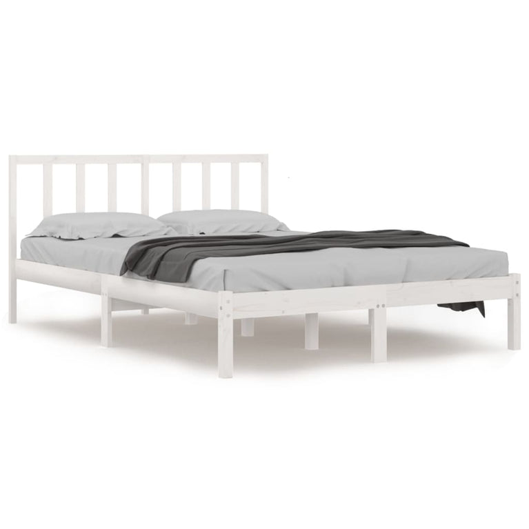 Bedframe massief grenenhout wit 140x190 cm