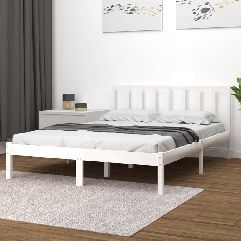 Bedframe massief grenenhout wit 140x190 cm