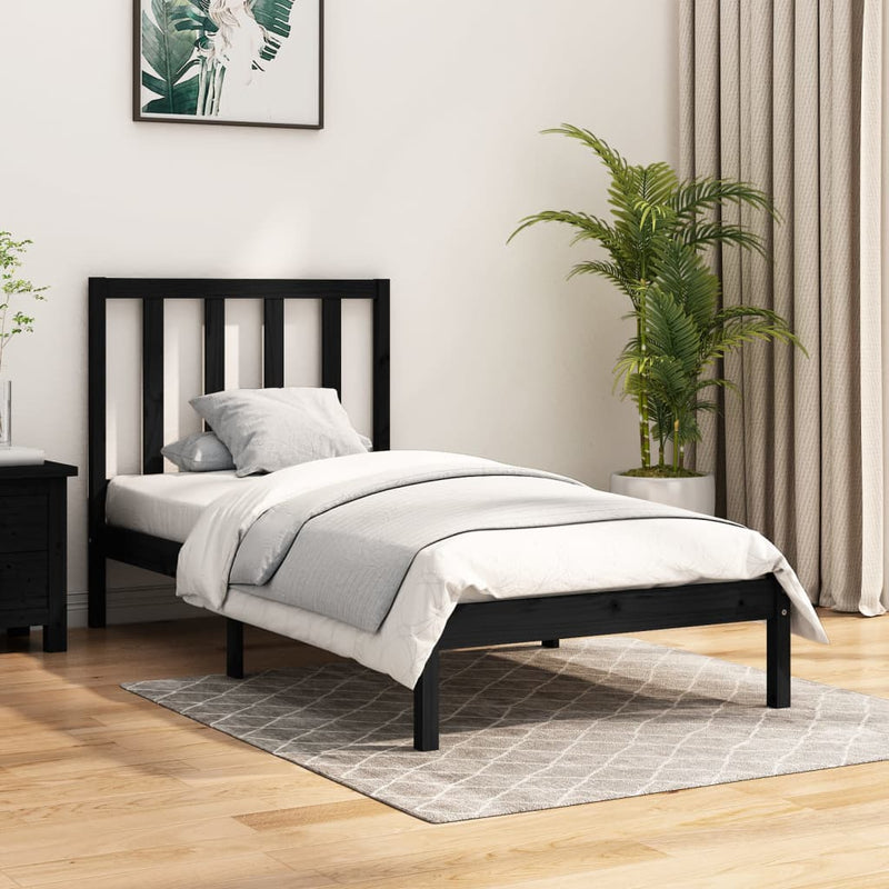 Bedframe massief grenenhout zwart 75x190 cm 2FT6 Small Single