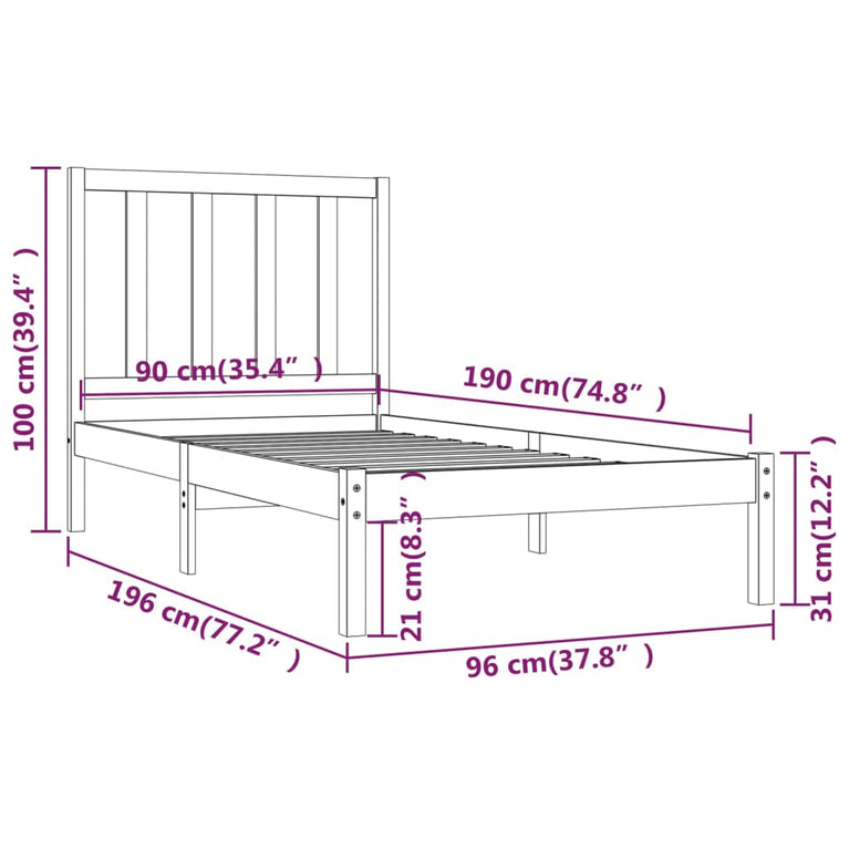 Bedframe massief grenenhout 90x190 cm Single
