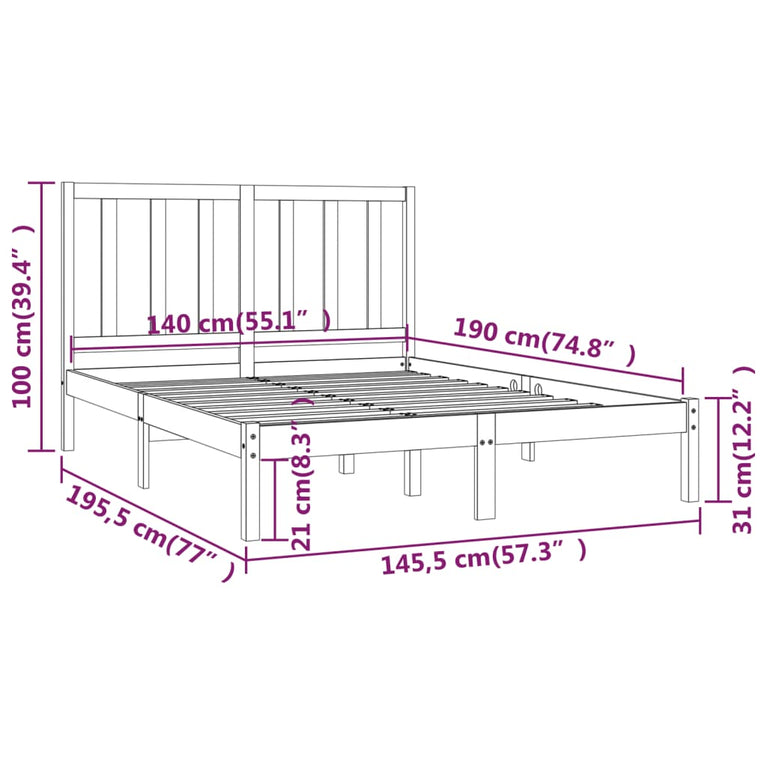 Bedframe massief grenenhout wit 140x190 cm