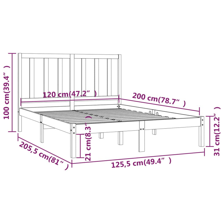 Bedframe massief grenenhout wit 120x200 cm