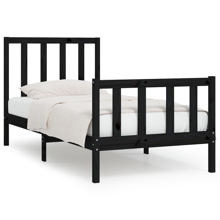 Bedframe massief hout zwart 90x190 cm 3FT Single