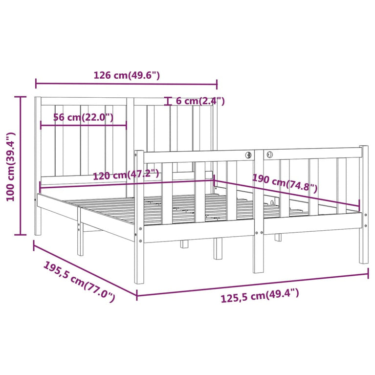 Bedframe massief hout 120x190 cm Small Double