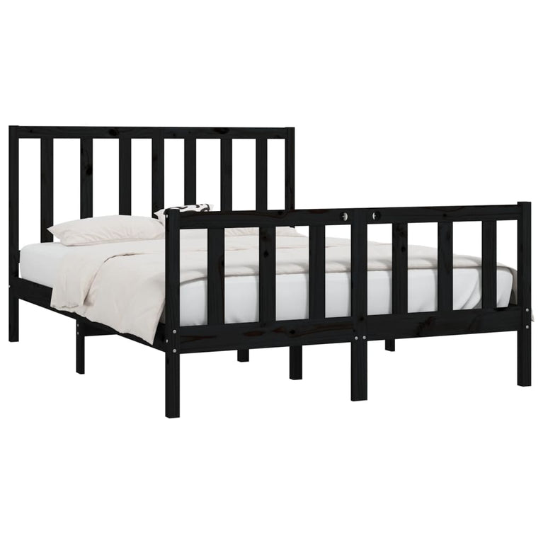 Bedframe massief hout zwart 135x190 cm 4FT6 Double