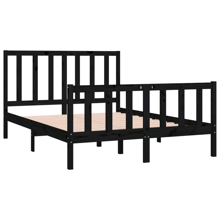 Bedframe massief hout zwart 135x190 cm 4FT6 Double