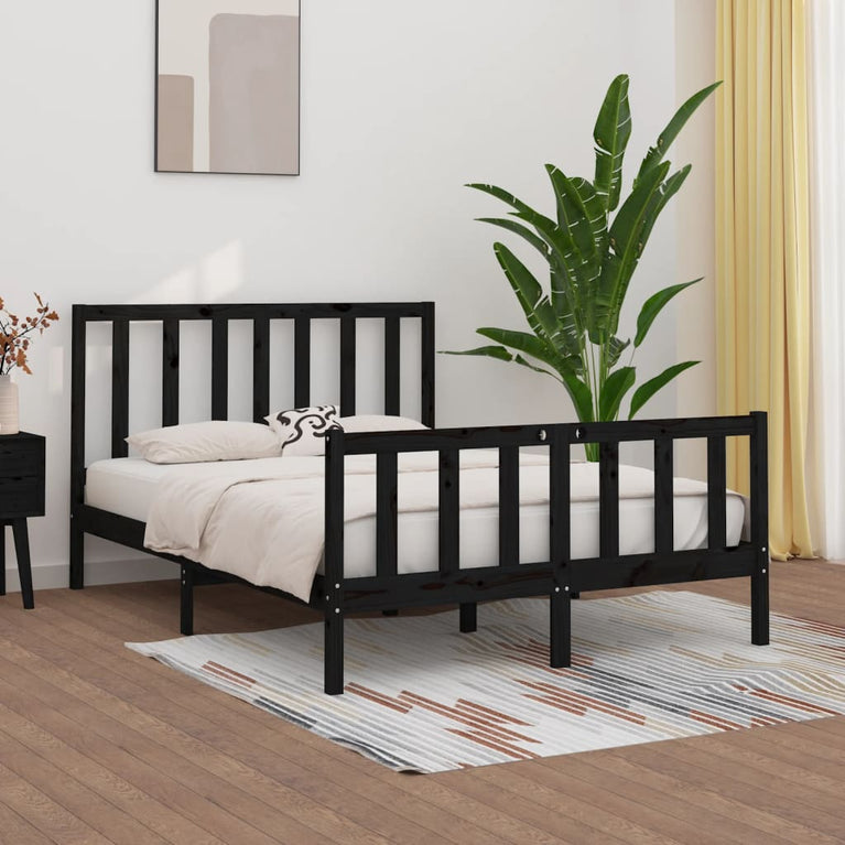 Bedframe massief hout zwart 135x190 cm 4FT6 Double