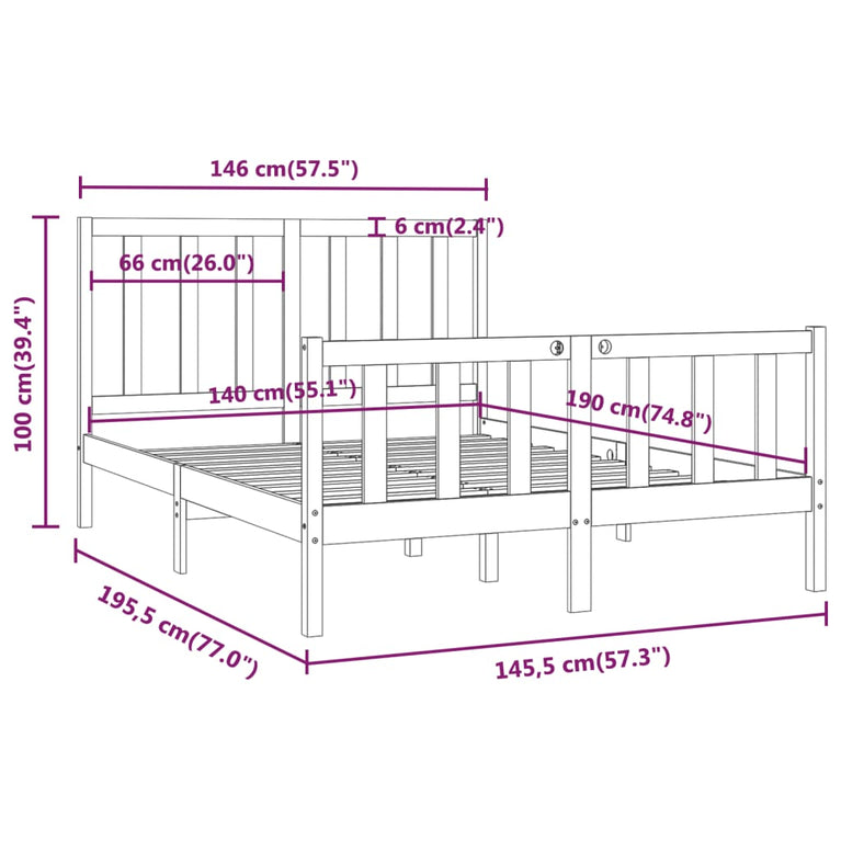 Bedframe massief hout wit 140x190 cm