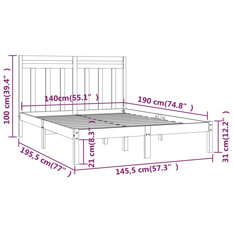 Bedframe massief hout wit 140x190 cm