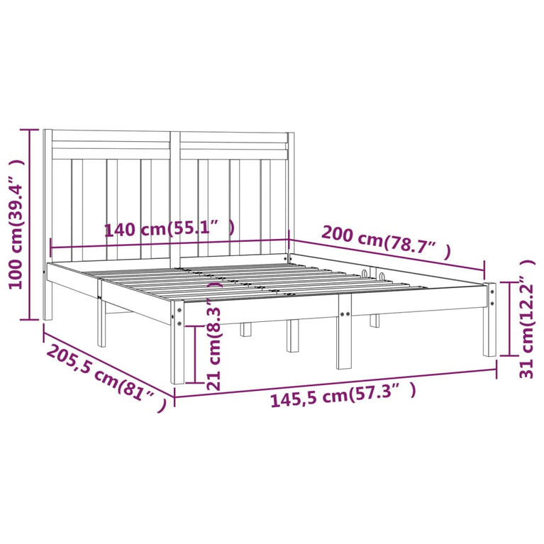 Bedframe massief hout 140x200 cm