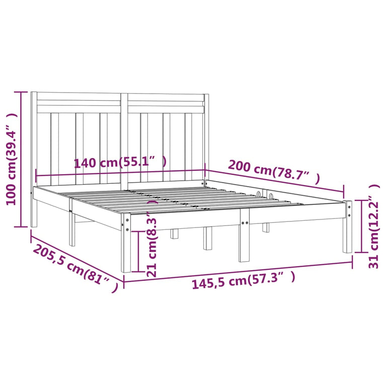 Bedframe massief hout wit 140x200 cm
