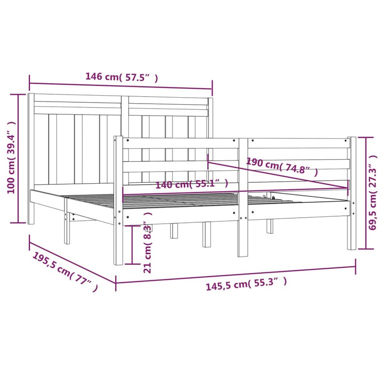 Bedframe massief hout 140x190 cm
