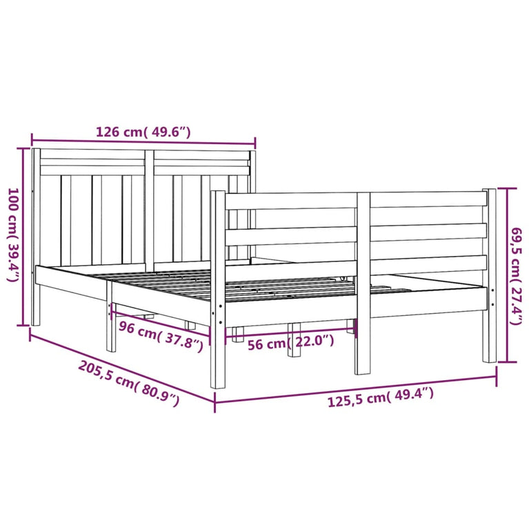 Bedframe massief hout wit 120x200 cm