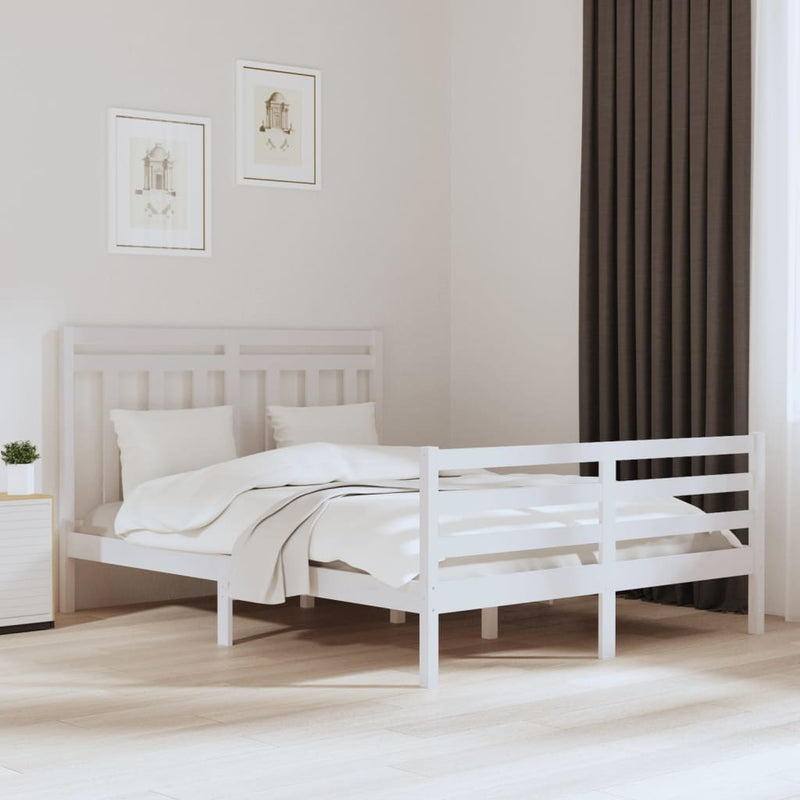 Bedframe massief hout wit 150x200 cm 5FT King Size