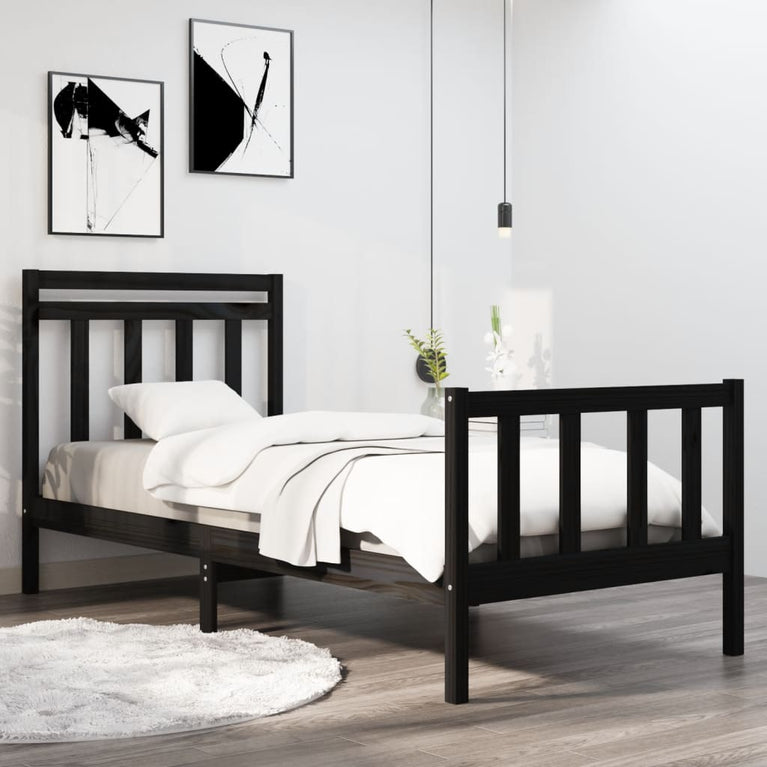 Bedframe massief hout zwart 90x190 cm 3FT Single